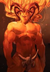 Rule 34 | 1boy, 8 (yamalu), abs, bara, fire, looking at viewer, male focus, muscular, necalli, pectorals, red hair, solo, street fighter, street fighter v