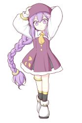 Rule 34 | 1girl, aged down, arms up, artist request, atlas academy school uniform, fate/grand order, fate (series), hat, highres, long hair, long sleeves, ponytail, purple eyes, purple hair, school uniform, sion eltnam sokaris, solo, tagme, white background