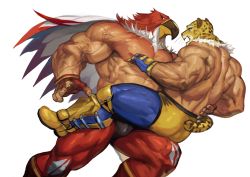 Rule 34 | 2boys, abs, absurdres, animal ears, ass, back, bara, bare pectorals, bird boy, briefs, bulge, bulge to ass, carrying, crossover, dark-skinned male, dark skin, fatal fury, feet out of frame, fingerless gloves, garou: mark of the wolves, gloves, griffon mask, hand on another&#039;s waist, highres, imminent anal, imminent penetration, jaguar boy, jaguar ears, jaguar tail, king (tekken), large pectorals, leggings, male focus, male underwear, multiple boys, muscular, muscular male, namco, nipples, pectorals, sexually suggestive, short hair, snk, stomach, tail, tekken, the king of fighters, thick thighs, thighs, traver009, underwear, veins, wrestling mask, wrestling outfit, yaoi