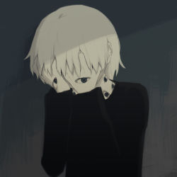 Rule 34 | 1other, avogado6, black shirt, colored skin, covering face, extra eyes, hands up, long sleeves, looking at viewer, original, shirt, short hair, solo, upper body, white hair, white skin