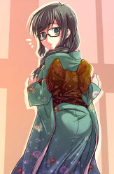 Rule 34 | 1girl, ass, e20, glasses, green eyes, houzumi kaede, japanese clothes, kimono, looking back, original, pantylines, solo