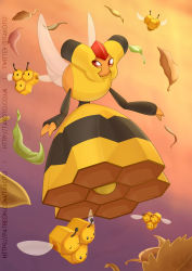 Rule 34 | . ., black eyes, combee, commentary, commission, creature, creatures (company), english commentary, closed eyes, flying, game freak, gen 4 pokemon, leaf, nintendo, no humans, pokemon, pokemon (creature), red eyes, takoto, vespiquen, watermark, web address