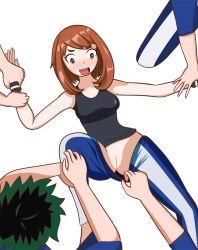 Rule 34 | 1girl, assisted exposure, blush, boku no hero academia, embarrassed, open mouth, pantsing, pulling another&#039;s clothes, pussy, undressing another, uraraka ochako