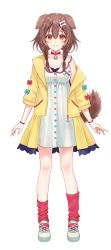 Rule 34 | 1girl, :3, animal ears, bandeau, blue bow, blush, bone hair ornament, bow, braid, breasts, brown eyes, brown hair, closed mouth, collar, collared dress, dog ears, dog girl, dog tail, dress, frilled jacket, frills, fukahire (ruinon), full body, hair between eyes, hair ornament, hairclip, hololive, inugami korone, inugami korone (1st costume), jacket, looking at viewer, loose socks, low twin braids, medium breasts, medium hair, official art, partially undressed, red bow, red collar, red socks, shoes, short sleeves, sleeveless, smile, sneakers, socks, solo, split mouth, standing, straight-on, tachi-e, tail, transparent background, twin braids, virtual youtuber, white dress, wristband, yellow jacket