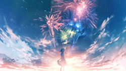 Rule 34 | 1girl, absurdres, arm behind back, fireworks, from behind, furi0831, highres, original, scenery, sky, solo, star (sky)