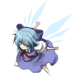 Rule 34 | 1girl, blue hair, bow, cirno, female focus, ribbon, short hair, smile, solo, suwi, embodiment of scarlet devil, touhou, wings