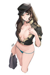 Rule 34 | 1girl, :q, absurdres, black choker, black hair, black hat, black jacket, blue panties, breasts, cabbie hat, choker, commentary request, cropped legs, da-cart, dorothea arnault, earrings, fire emblem, fire emblem: three houses, garreg mach monastery uniform, green eyes, groin, hand up, hat, highres, jacket, jewelry, large breasts, long hair, looking at viewer, navel, nintendo, panties, puffy sleeves, simple background, solo, standing, stomach, thighs, tongue, tongue out, underwear, white background