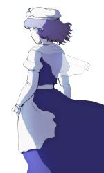 Rule 34 | 1girl, blue hair, from behind, hat, highres, letty whiterock, moonywitcher, short hair, simple background, solo, touhou, veil, white background