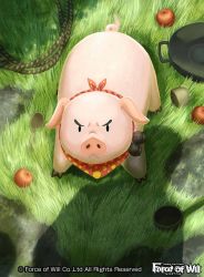 Rule 34 | animal ears, apple, copyright name, day, food, force of will, fruit, grass, no humans, official art, pig, pig ears, pig tail, solo, tail