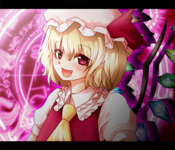 Rule 34 | 1girl, bad id, bad pixiv id, blonde hair, embodiment of scarlet devil, female focus, flandre scarlet, hat, hosoi kouzou, letterboxed, lowres, magic circle, red eyes, solo, touhou, wings