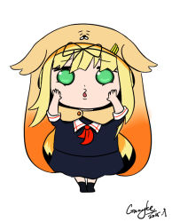 Rule 34 | 1girl, blonde hair, convoyke, cosplay, crossover, doma umaru, doma umaru (cosplay), full body, green eyes, hamster costume, hands on own cheeks, hands on own face, himouto! umaru-chan, kantai collection, no pupils, o3o, open mouth, signature, simple background, solo, standing, white background, yuudachi (kancolle)