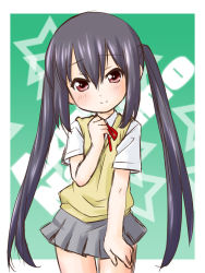 Rule 34 | 1girl, black hair, inazoux, k-on!, long hair, nakano azusa, red eyes, school uniform, twintails
