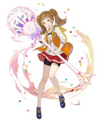 Rule 34 | bike shorts, brown hair, full body, gems company, hoshina hinaka, jacket, ji no, looking at viewer, medium hair, official art, shoes, shorts, shorts under skirt, sinoalice, skirt, sneakers, solo, sparkle, transparent background, twintails, virtual youtuber, yellow eyes
