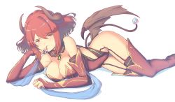 Rule 34 | breasts, candy, cat with a brush, demon, demon girl, food, highres, horns, large breasts, lollipop, pyra (xenoblade), red eyes, red hair, solo, tail, white background, wings, xenoblade chronicles (series), xenoblade chronicles 2