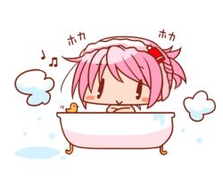 Rule 34 | 1girl, bad id, bad pixiv id, bathing, blush stickers, musical note, original, pink hair, quro, quro (black river), simple background, smile, solo, white background, wide face