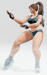 Rule 34 | 10s, 1girl, 3d, alternate costume, animated, animated gif, black bra, black gloves, black shorts, bra, breasts, brown hair, capcom, chun-li, female focus, fighting stance, fingerless gloves, from side, gloves, gym shorts, idle animation, large breasts, legs, long hair, looping animation, midriff, muscular, muscular female, navel, ponytail, shoes, shorts, simple background, sneakers, socks, solo, sports bra, sportswear, standing, street fighter, street fighter v, thick thighs, thighs, toned, underwear, white background