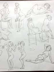 Rule 34 | 1girl, ass, breasts, female focus, full body, gradient background, greyscale, highres, monochrome, multiple views, nipples, norakura (nr kura), nude, original, sitting, traditional media