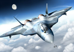 Rule 34 | aircraft, airplane, antennae, camouflage, cloud, fighter jet, flying, jet, maku ro, military, military vehicle, missile, moon, pak fa, real life, realistic, vehicle focus