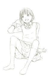 Rule 34 | 1girl, monochrome, original, short hair, sketch, socks, solo, traditional media, yoshitomi akihito