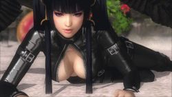 Rule 34 | 1girl, 3d, animated, animated gif, black hair, breasts, cleavage, dead or alive, dead or alive 5, large breasts, lowres, nyotengu, purple eyes, solo, tagme, wings