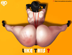 Rule 34 | 1girl, anal, anal ball wear, anal object insertion, ankle boots, ass, backboob, black hair, boots, breasts, choker, cross-laced clothes, elbow gloves, english text, from above, gloves, gradient background, high heel boots, high heels, huge ass, insertion clothing, object insertion, one-piece swimsuit, orange background, red one-piece swimsuit, revealing clothes, simple background, slap mark, slingshot swimsuit, solo, spanked, spread legs, swimsuit, tagme, top-down bottom-up, yuzhou