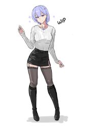 Rule 34 | 1girl, absurdres, arm up, black footwear, black skirt, black thighhighs, blue eyes, blue hair, blue nails, boots, braid, breasts, collarbone, commentary, english commentary, flower, flower necklace, full body, hair flower, hair ornament, hairclip, head tilt, highres, jewelry, knee boots, kuon bb, medium breasts, medium hair, miniskirt, nail polish, necklace, open mouth, original, simple background, skirt, smile, solo, sparkle, standing, sweater, teeth, thigh strap, thighhighs, white background, white sweater