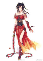 Rule 34 | 1girl, bare shoulders, black hair, boots, chi lian (qin shi ming yue), chinese clothes, dress, full body, hair ornament, high heel boots, high heels, highres, holding, holding whip, qinshi mingyue, red dress, red lips, sash, snake, white background, zai zai a