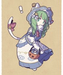 Rule 34 | 1girl, animal hat, bell, cat hat, drill hair, fire emblem, fire emblem: three houses, fire emblem heroes, flayn (fire emblem), flayn (halloween) (fire emblem), full body, gloves, green eyes, green hair, haconeri, hair ornament, halloween, hat, jingle bell, long hair, looking at viewer, nintendo, simple background, solo, twin drills, white tail