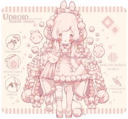 Rule 34 | 1girl, animal ears, asymmetrical legwear, autumn, barcode, basket, blush, blush stickers, bow, bowtie, braid, bridal garter, brown footwear, cable, character sheet, chibi, commentary, dango, english commentary, eyelashes, food, frilled garter, geta, grey eyes, hair bow, hair ornament, hairclip, highres, holding, holding basket, japanese clothes, kimono, littlebluemuffin, long hair, long sleeves, looking at viewer, low twin braids, multiple hairpins, obi, open mouth, original, painttool sai (medium), photoshop (medium), pink garter, pom pom (clothes), rabbit, rabbit ears, rabbit tail, robot, sash, sidelocks, sleeve bow, smile, striped bow, striped bowtie, striped clothes, striped thighhighs, tail, teeth, thighhighs, tsukimi dango, twin braids, upper teeth only, very long hair, wagashi, white bow, white bowtie, white hair, white kimono, wide sleeves, yellow background