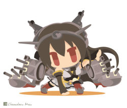 Rule 34 | 10s, 1girl, bad id, bad pixiv id, brown hair, chameleon man (three), chibi, flat color, kantai collection, long hair, nagato (kancolle), no lineart, red eyes, white background