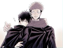 Rule 34 | 2boys, blush, buttons, closed mouth, commentary request, crossed arms, eyelashes, closed eyes, facial mark, full-face blush, fushiguro megumi, fushirun rung, gakuran, highres, hood, hood down, hoodie, itadori yuuji, jacket, jujutsu kaisen, leaning on person, long sleeves, looking at another, male focus, multiple boys, school uniform, sleeping, sleeping on person, sleeping upright, sweat, upper body, yaoi, zzz