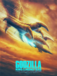 Rule 34 | aircraft, airplane, elemental (creature), epic, fighter jet, giant, giant monster, godzilla: king of the monsters, godzilla (series), highres, jet, joel jensen, kaijuu, legendary pictures, military, military vehicle, monster, monsterverse, movie poster, parody, rodan, sky, style parody, talons, text focus, toho