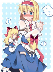 Rule 34 | !, &gt; &lt;, ..., 4girls, alice margatroid, blonde hair, blue eyes, blush, capelet, commentary request, dress, closed eyes, flying sweatdrops, hairband, hammer (sunset beach), long hair, long sleeves, multiple girls, open mouth, see-through, shanghai doll, short hair, touhou