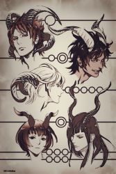 Rule 34 | 10s, 1girl, 2014, 4boys, artist name, black hair, brown hair, closed mouth, enedra, eyebrows, frown, grin, hairein, head, horns, hyuse, lamvanein, long hair, looking at viewer, mira (world trigger), monochrome, multiple boys, parted lips, profile, short hair, sketch, smile, wolfina, world trigger