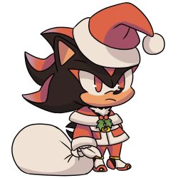 Rule 34 | 1boy, capelet, christmas, furry, furry male, gift bag, hat, highres, holly, male focus, meme, padoru (meme), pom pom (clothes), quark196, red eyes, santa costume, santa hat, shadow the hedgehog, simple background, solo, sonic (series), white background