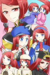 Rule 34 | 2girls, :/, ?, arc system works, bare shoulders, blazblue, blazblue: continuum shift, blue eyes, gloves, hairband, hat, highres, izayoi (blazblue), long hair, multiple girls, mutsuki yui, open mouth, own hands clasped, own hands together, red eyes, red hair, short hair, smile, sweatdrop, tsubaki yayoi, aged down