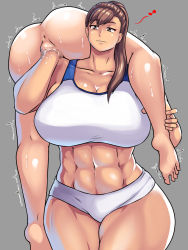 Rule 34 | 2girls, abs, akune tanuru, alternate costume, anus, breasts, capcom, carrying over shoulder, chun-li, cleavage, eyeliner, femdom, fisting, highres, huge breasts, long hair, makeup, multiple girls, muscular, muscular female, musical note, navel, nude, object insertion, shiny skin, short shorts, shorts, size difference, smile, sports bra, street fighter, sweat, thick thighs, thighs, trembling, vaginal, vaginal object insertion, yuri