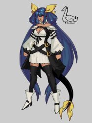 Rule 34 | belt, blue hair, boots, cosplay, dizzy (guilty gear), full body, gio goose, guilty gear, guilty gear strive, hair rings, highres, long hair, redesign, ribbon, tail, tail ornament, tail ribbon, very long hair, wings