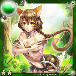 Rule 34 | .hack//, .hack//link, 10s, 1girl, 2012, animal ears, box (hotpppink), bracelet, braid, breasts, brown hair, cat ears, choker, cleavage, covering privates, covering chest, guilty dragon, injury, jewelry, large breasts, long hair, miniskirt, scar, shorts, skirt, solo, star (symbol), tabby, tabby (.hack//), thighhighs, yellow eyes, zettai ryouiki