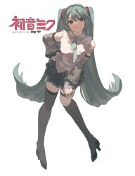 Rule 34 | 1girl, absurdres, aqua eyes, aqua hair, arm tattoo, black skirt, boots, character name, commentary request, detached sleeves, full body, hair between eyes, hair ornament, hand on own hip, hatsune miku, hatsune miku (nt), high heel boots, high heels, highres, logo, long hair, looking at viewer, parted lips, pleated skirt, shirt, simple background, skirt, sleeveless, sleeveless shirt, solo, tachibana wataru (123tsuki), tattoo, thigh boots, thighhighs, twintails, very long hair, vocaloid, white background, white shirt, zettai ryouiki