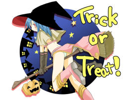 Rule 34 | boots, broom, ebisu senri, flying, halloween, hat, jack-o&#039;-lantern, panties, pumpkin, smile, solo, striped clothes, striped panties, trick or treat, underwear, witch hat