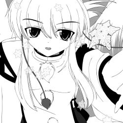 Rule 34 | 1girl, :d, animal ears, breasts, eyebrows, female focus, greyscale, hat, inubashiri momiji, long hair, long sleeves, looking at viewer, monochrome, open mouth, pom pom (clothes), sidelocks, simple background, small breasts, smile, snowflakes, solo, tassel, tokin hat, touhou, turtleneck, white background, wolf ears