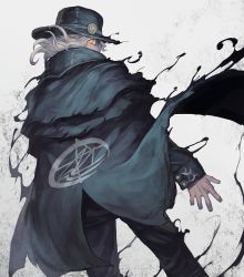 Rule 34 | 1boy, black cloak, black hat, cloak, commentary request, edmond dantes (fate), fate/grand order, fate (series), glowing, glowing eyes, hat, highres, lack, looking at viewer, looking back, male focus, short hair, solo, wavy hair, white hair, yellow eyes