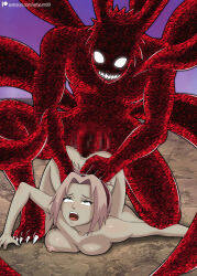 Rule 34 | 4 tails, absurdres, anal, artyum99, censored, forced, haruno sakura, highres, holding, huge penis, kitsune, kyuubi, large penis, monster, mosaic censoring, multiple tails, naruto, naruto (series), nipples, nude, penis, pink hair, rape, sex, sex from behind, tagme, tail