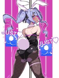 Rule 34 | 1girl, animal ears, ass, back, black leotard, blue eyes, blue hair, blush, brown pantyhose, detached collar, edobox, fake animal ears, fake tail, fishnet pantyhose, fishnets, hatsune miku, huge ass, leotard, long hair, looking at viewer, looking back, open mouth, pantyhose, playboy bunny, pole, pure pure (rabbit hole), rabbit ears, rabbit hole (vocaloid), rabbit tail, smile, solo, stripper pole, tail, thighs, twintails, vocaloid