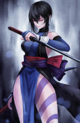 Rule 34 | 1girl, black hair, breasts, closed eyes, highres, large breasts, samurai spirits, shiki (samurai spirits), sideboob, snk, sword, weapon