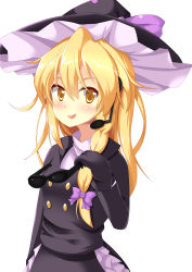 Rule 34 | 1girl, :d, absurdres, blonde hair, blush, braid, coat, cookie (touhou), unworn eyewear, fang, forbidden scrollery, hat, headset, highres, holding, holding removed eyewear, kirisame marisa, long hair, looking at viewer, messy hair, microphone, open mouth, rei (cookie), single braid, smile, solo, sunglasses, szk, touhou, trench coat, witch hat, yellow eyes