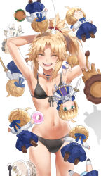 Rule 34 | 1girl, armpits, arms behind head, arms up, artoria pendragon (all), artoria pendragon (fate), bad id, bad twitter id, bare shoulders, bikini, black bikini, blonde hair, braid, breasts, closed eyes, collarbone, fate/apocrypha, fate/stay night, fate (series), french braid, highres, jewelry, long hair, maid, mordred (fate), mordred (fate/apocrypha), necklace, open mouth, parted bangs, ponytail, saber (fate), saber alter, saber lily, saber lion, sidelocks, small breasts, smile, stuffed toy, swimsuit, tonee
