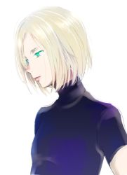 Rule 34 | 10s, 1boy, bad id, bad pixiv id, blonde hair, green eyes, looking away, male focus, shirt, solo, t-shirt, tatarunashi, turtleneck, yuri!!! on ice, yuri plisetsky