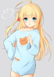 Rule 34 | 1girl, :o, blonde hair, blush, braid, child, collarbone, cowboy shot, eyebrows, flat chest, long hair, long sleeves, looking at viewer, nufucha, off-shoulder shirt, off shoulder, original, shirt, simple background, solo, standing